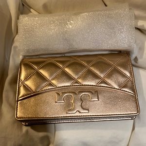 Rose Gold Tory Burch chain wallet purse